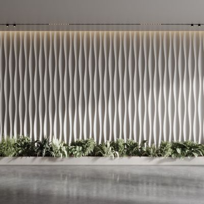 现代背景墙 植物墙 波浪板 波浪墙