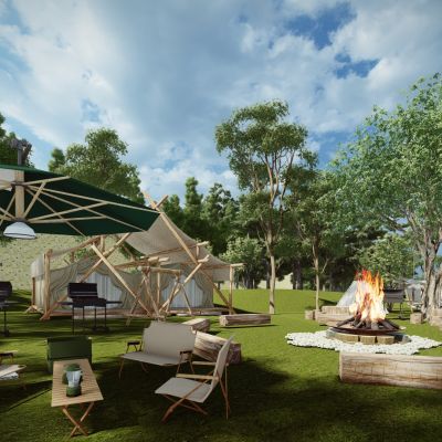 现代星空帐篷露营公园 现代户外森林帐篷野餐 现代烧烤野餐营地