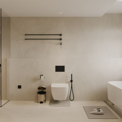 侘寂，卫生间，卫浴，奶油风，淋浴房，坐便器，浴缸，台盆柜