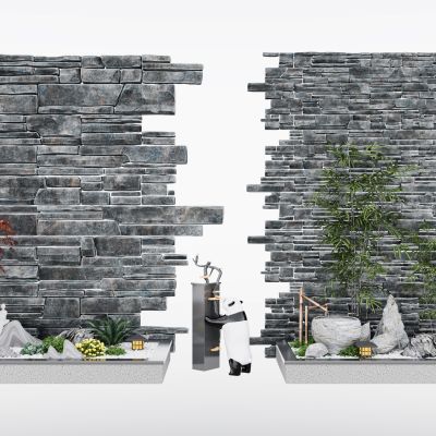 背景墙 石墙 中式小景 景观小品 中式