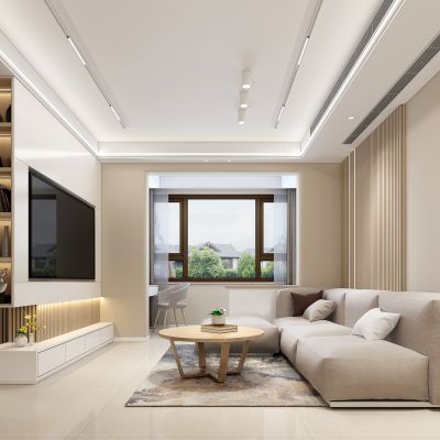 现代客厅餐厅新中式客餐厅过道