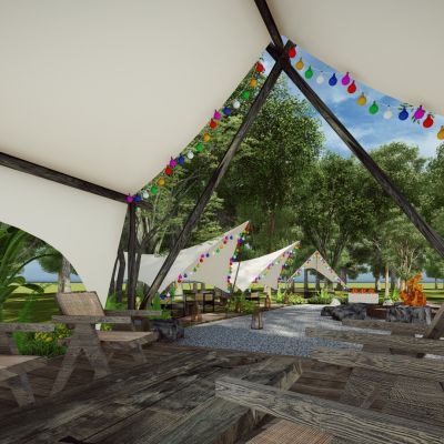 现代星空帐篷露营公园 现代户外森林帐篷野餐 现代烧烤野餐营地