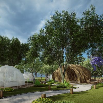 现代星空帐篷露营公园 现代户外森林帐篷野餐 现代烧烤野餐营地