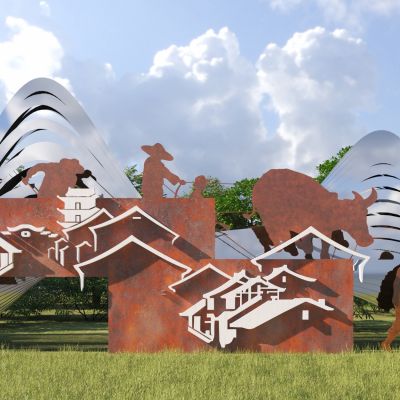 现代乡村山水农耕雕塑小品