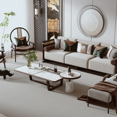新中式沙发茶几组合