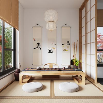日式榻榻米茶室 茶桌 茶具 装饰画 挂画