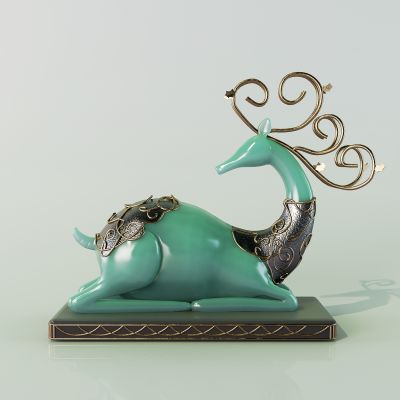 青玉器鹿雕塑擺件