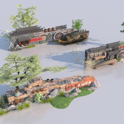 新中式民宿入口景观景墙围墙