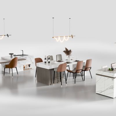 岛台餐桌组合 餐桌吊灯组合