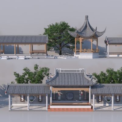 中式廊架_岭南长廊_亭子