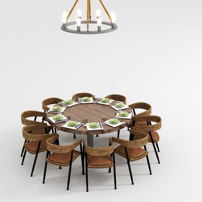 工业风圆餐桌椅组合