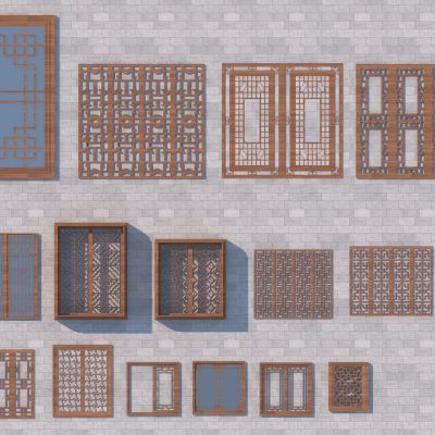 中式镂花窗3D模型