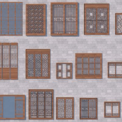 中式镂花窗3D模型