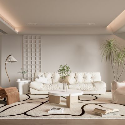 现代客厅 奶油风客厅 沙发组合 茶几组合 饰品摆件 洗衣机