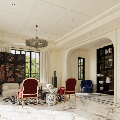 简欧别墅会客厅楼梯间小客厅