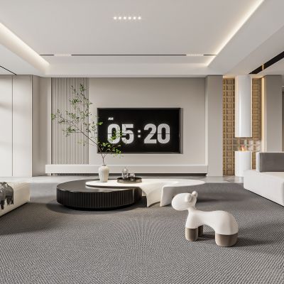 现代客厅 奶油风客厅 沙发组合 茶几组合 饰品摆件 壁炉