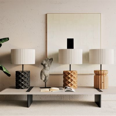 侘寂，台灯，木质，帆布灯罩