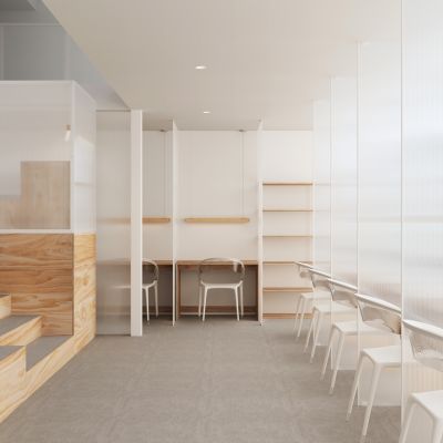 现代原木色图书馆自习区