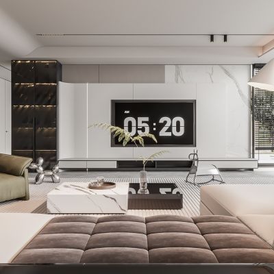 现代客厅 奶油风客厅 沙发组合 茶几组合 饰品摆件 