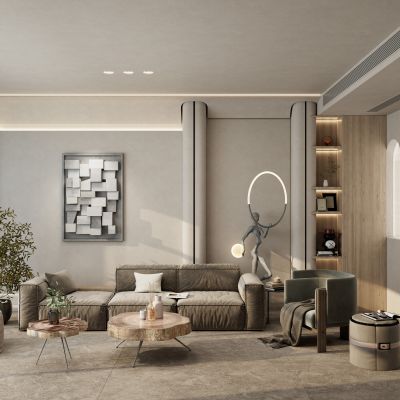 奶油诧寂风造型墙客厅