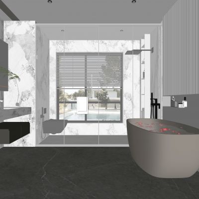 现代卫生间 马桶 浴室柜 洗脸盆 镜子 玻璃隔断 浴缸 洗衣机