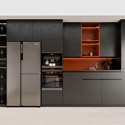 橱柜，现代，组合柜，酒柜，储物柜，橘色，高级灰