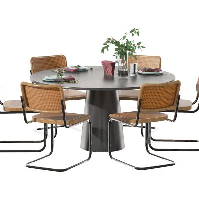 现代圆形餐桌椅组合