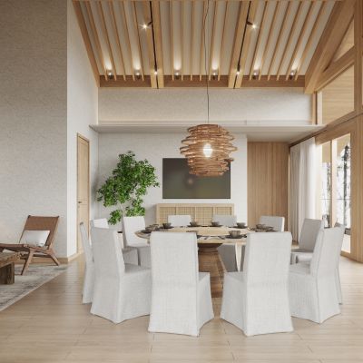 现代原木色民宿餐厅