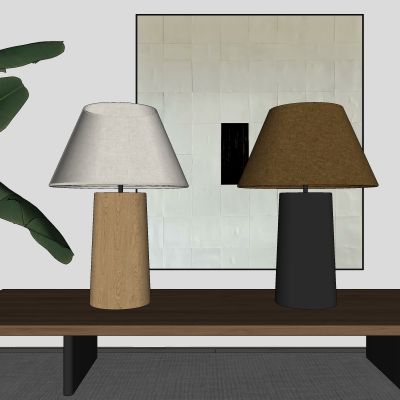 侘寂，现代，木质，台灯，帆布灯罩