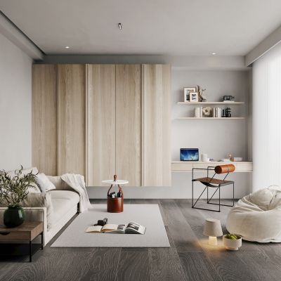 侘寂，书房，多功能，休闲区，书柜，书桌椅