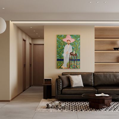 家居客厅 原木风客餐厅 成品木质餐边柜 空调 吊灯 