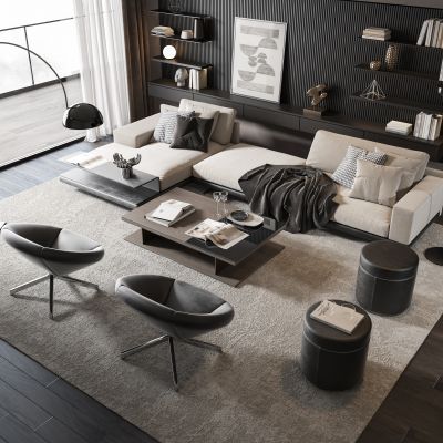 现代多人沙发茶几组合