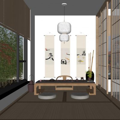 日式榻榻米茶室 茶桌 茶具 装饰画 挂画