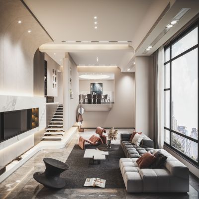 现代别墅挑空客餐厅