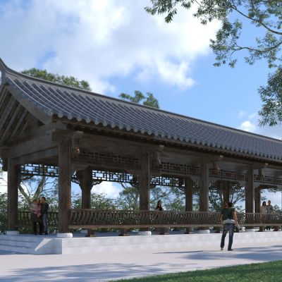 中式廊架3D模型