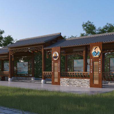 中式仿古长廊 廊架 木廊3d模型