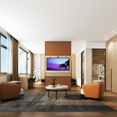 现代酒店客房，酒店大床房，原木风酒店客房，酒店家具用品，酒店饰品