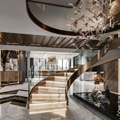 现代轻奢别墅楼梯间玄关