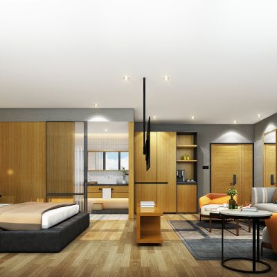 	 现代酒店客房，酒店大床房，原木风酒店客房，酒店家具用品，酒店饰品