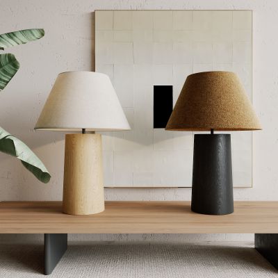 侘寂，现代，木质，台灯，帆布灯罩