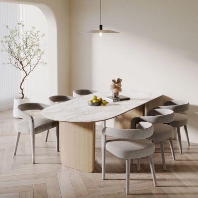 现代奶油风餐桌椅组合