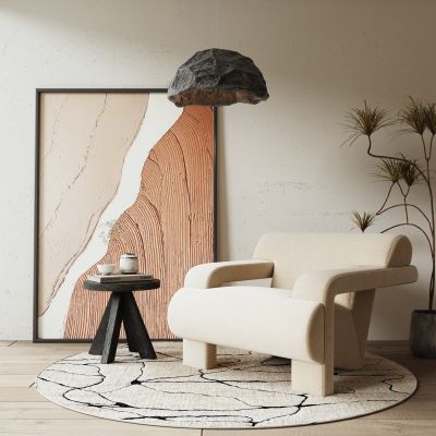 现代休闲椅  边几  吊灯  装饰画 绿植