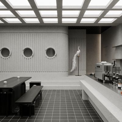 现代极简高级灰咖啡厅