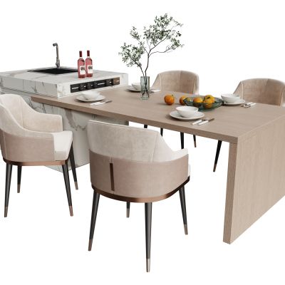 现代中岛台餐桌椅组合