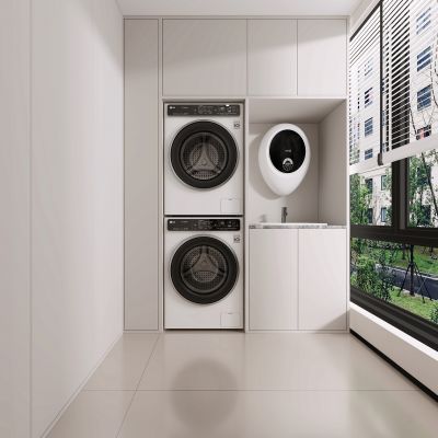 现代阳台，洗衣机柜，阳台3D模型