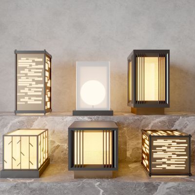 现代中式景观灯 草坪灯 庭院灯 户外灯3d模型组合