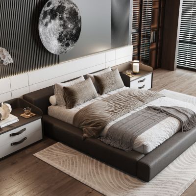 Minotti现代双人床  卧室  床头柜  吊灯