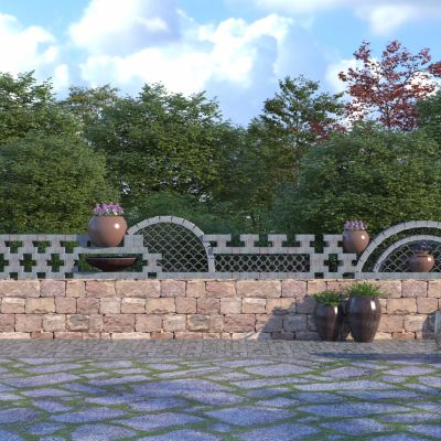 中式乡村石磨毛石入口景墙