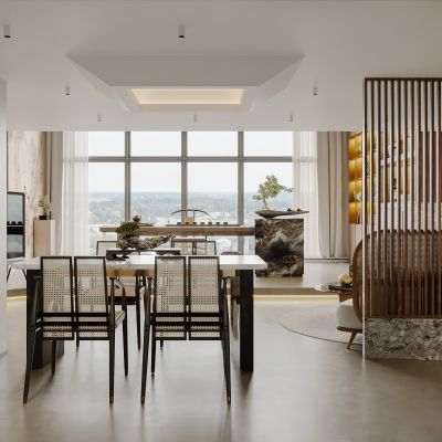 新中式复式客餐厅