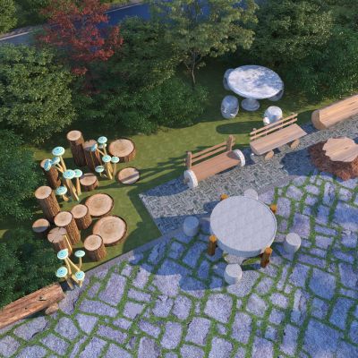 新中式乡村木质景观座椅